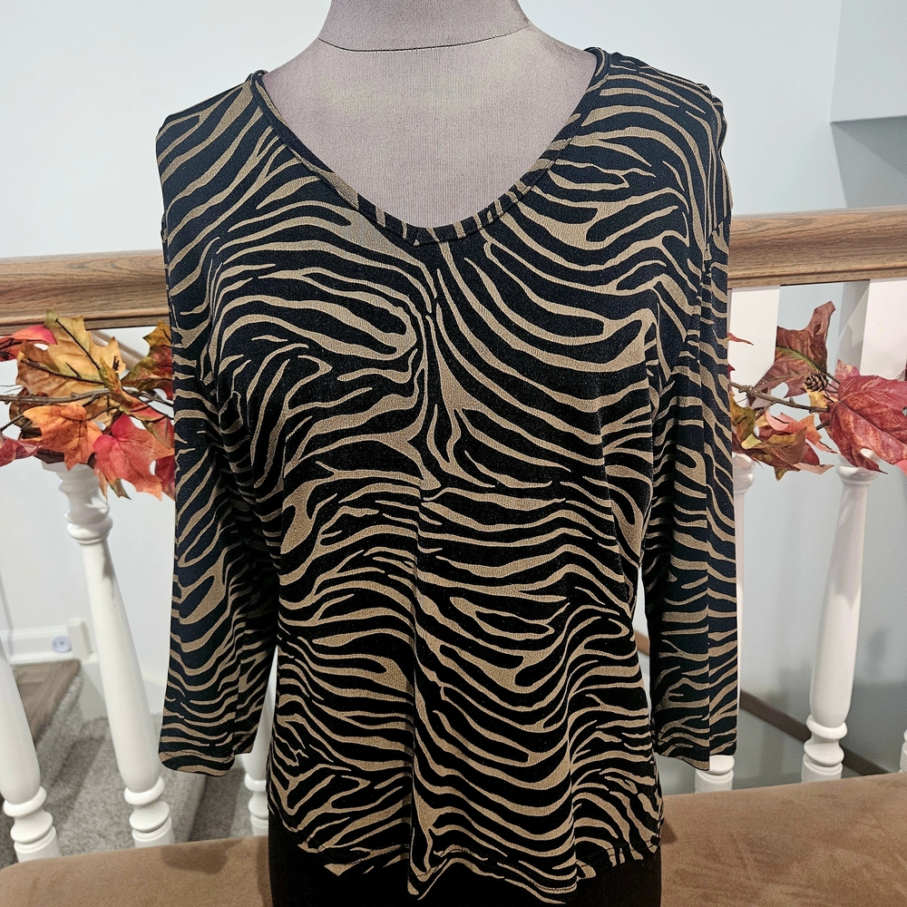 Briggs New York Black and Tan Zebra Print Blouse